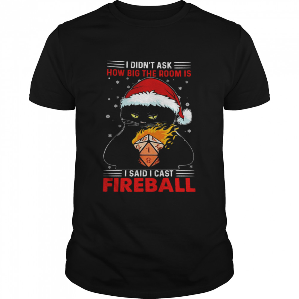Santa Black Cat I didn’t ask how big the room is I said I cast fireball Christmas shirt