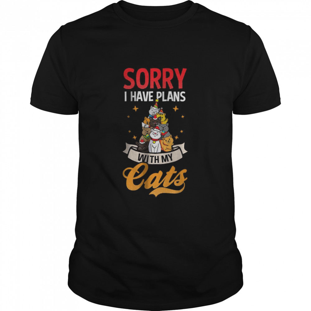 Sorry I Have Plans With Cats Design Christmas Cat T-Shirt