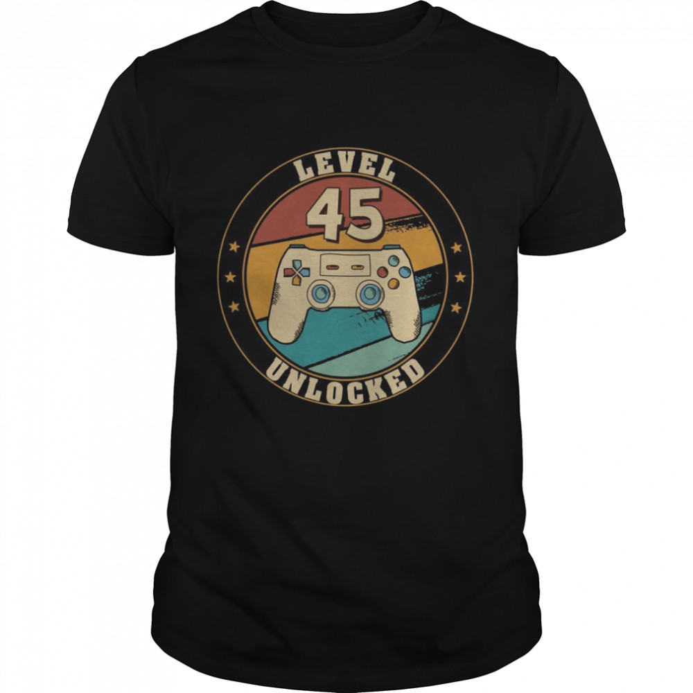 Level 45 Unlocked Gamer 45th Birthday Decorations Party 1976 Shirt