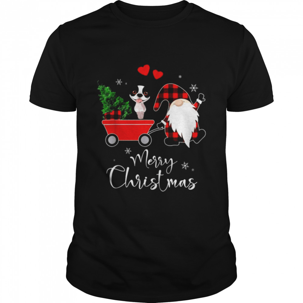 Boston Terrier Dog Merry Christmas With Santa Hat Pajamas shirt