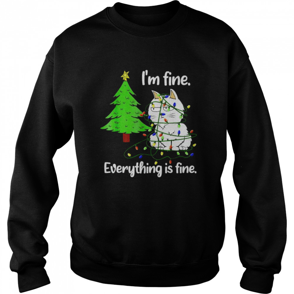 cat Christmas light I’m fine everything is fine shirt Unisex Sweatshirt