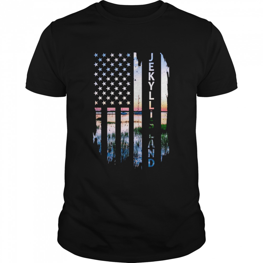 Jekyll Island Georgia Summer Sunset American Flag Patriotic Shirt