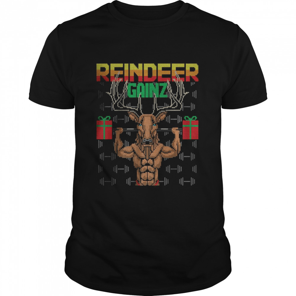 Reindeer Gainz Brodolf Ugly Christmas Sweater Gym Workout T-Shirt