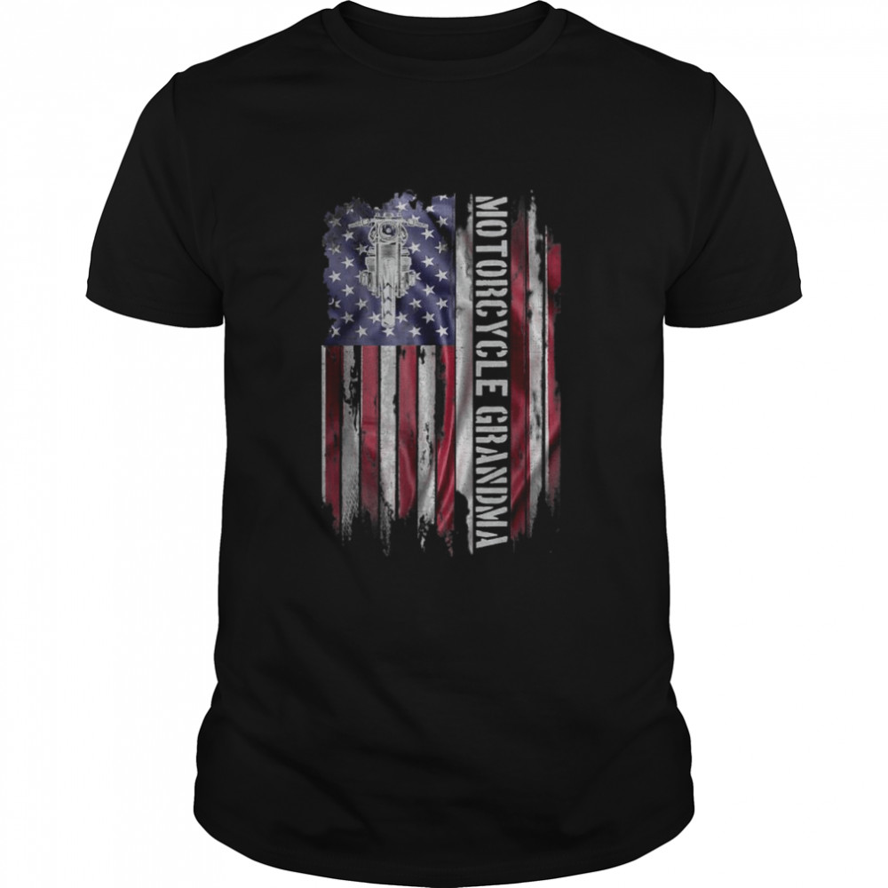 Vintage USA Flag Motorcycle Dirt Bike Grandma Silhouette T-Shirt