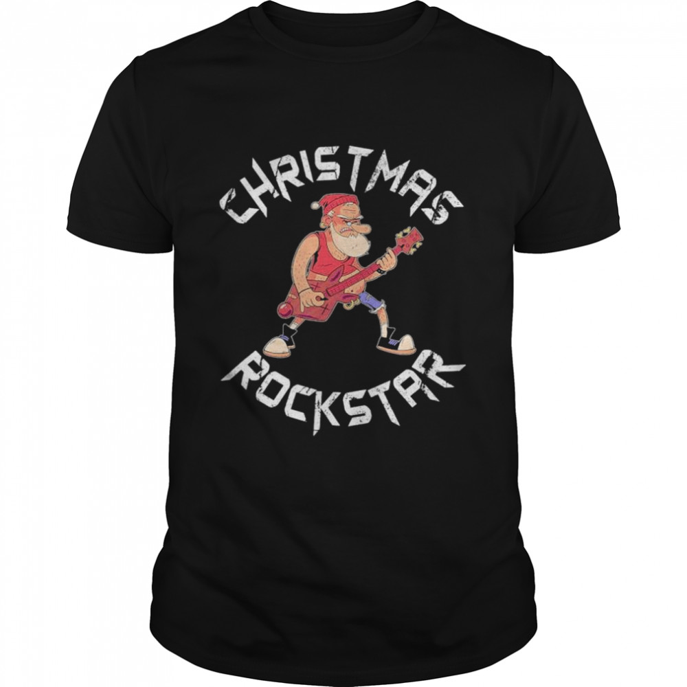 Christmas Rockstar Santa Plays The Guitar Xmas Shirt