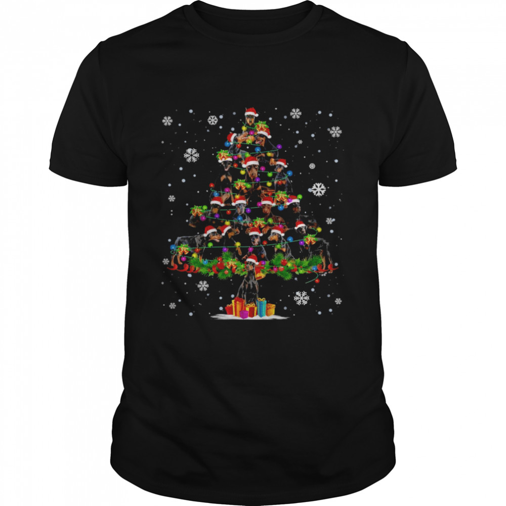 Doberman Pinscher Dog Christmas Tree Hat In Snow Santa Xmas Shirt