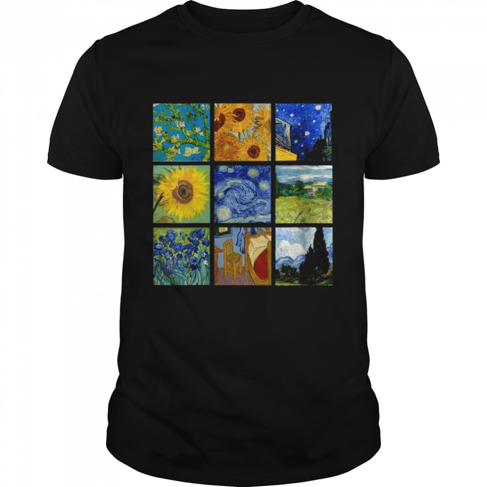 Painting Collage with Sunflowers and Starry Night Shirt