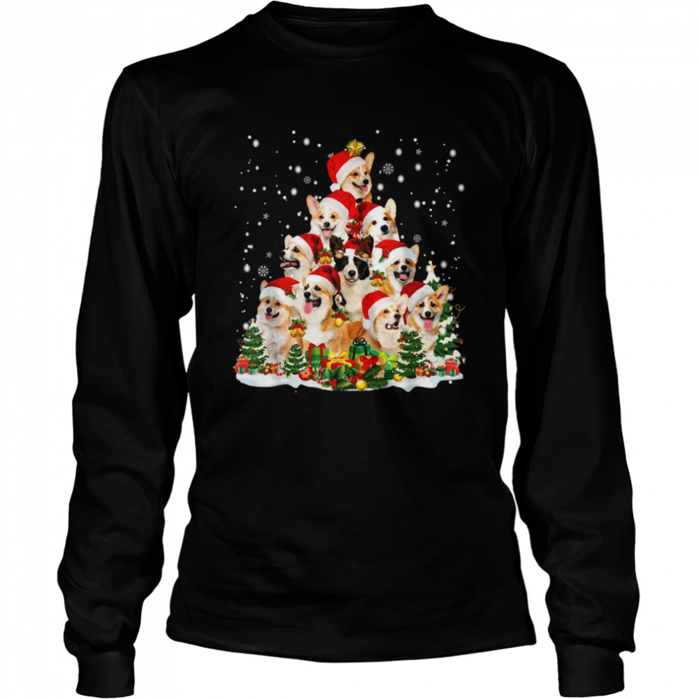 Corgi Christmas Tree Santa Hat Dog Ugly  Long Sleeved T-shirt