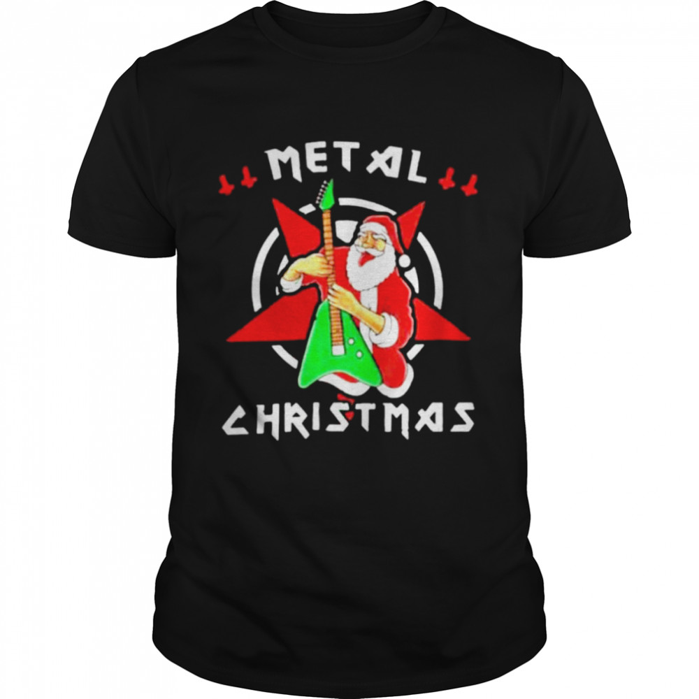 Heavy metal christmas sleigher hail santa claus rock music shirt