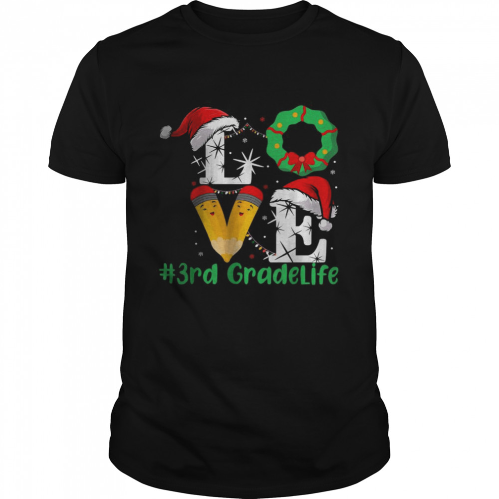 Love 3rd Third Grade Teacher Santa Claus Christmas Pajamas T-Shirt