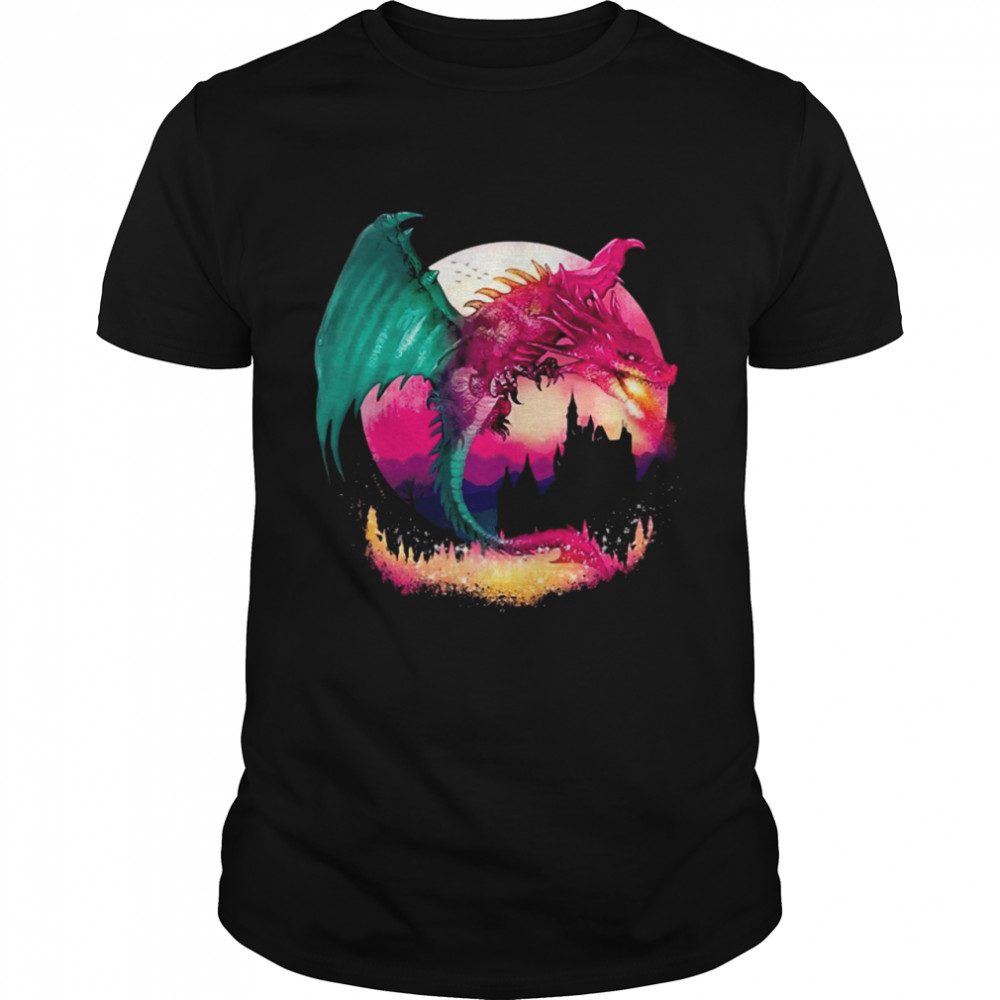 Fire Dragon With Fantasy Background Kids And Teens Shirt