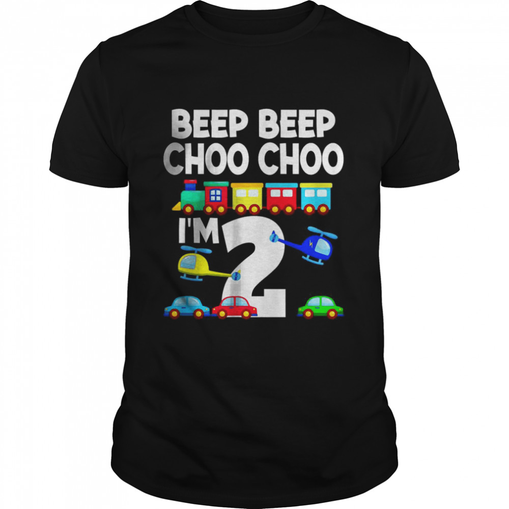 Kids Choo Choo I’m Two Kids Birthday With Cars Trains Design T-Shirt