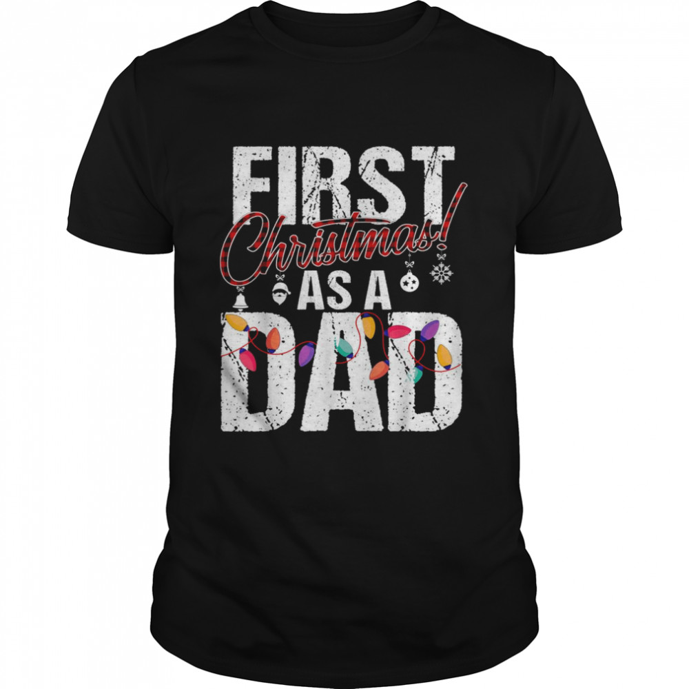 Mens First Christmas As a Dad Xmas Lights 2021 Dad Plaid Costume Shirt