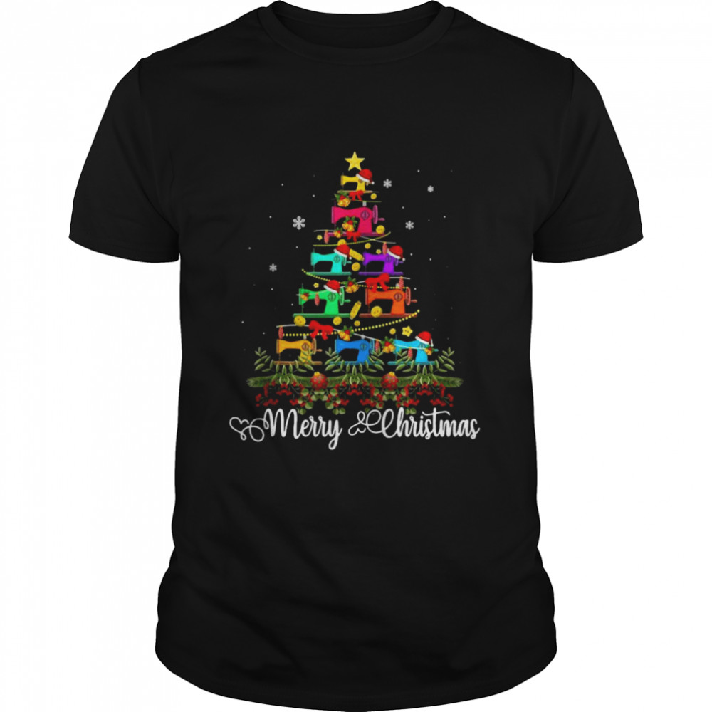 Merry Christmas Sewing Machine Christmas Tree Apparel Sweater Shirt