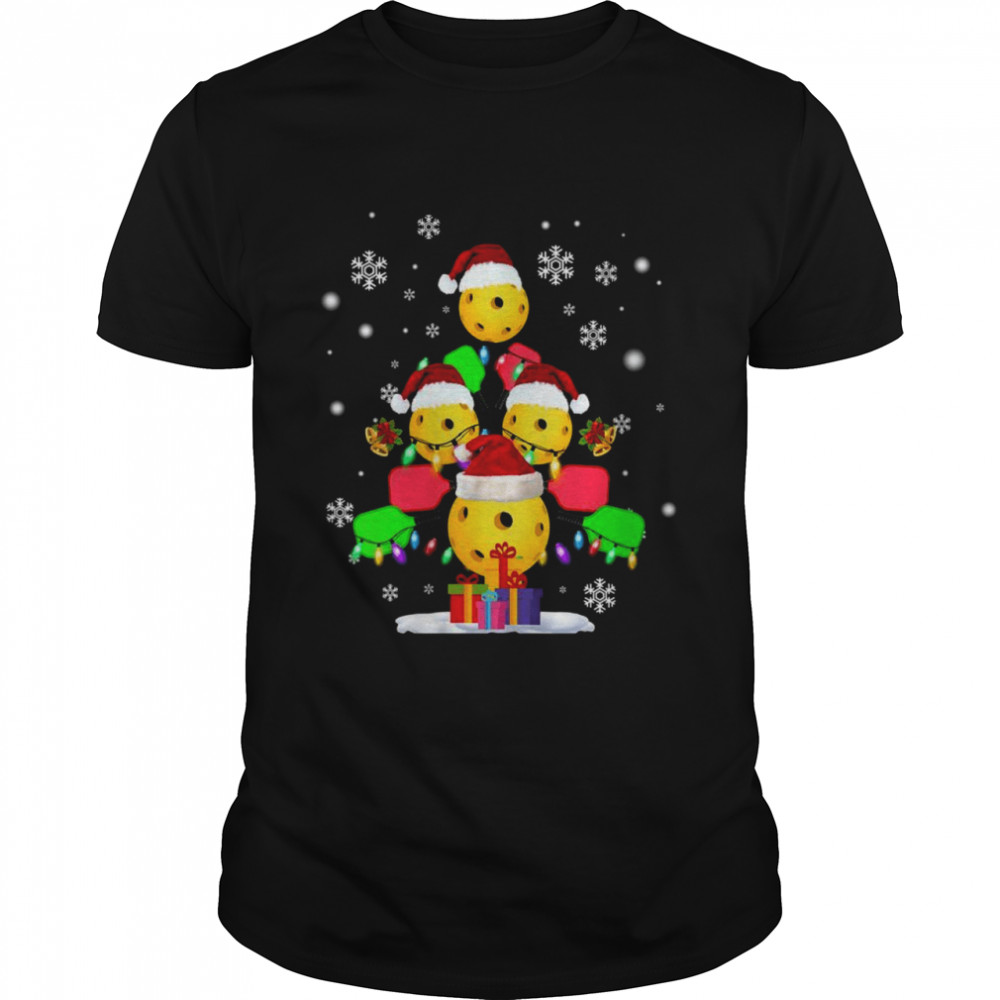 Pickleball Christmas Tree Santa Pickleball Xmas Lights Shirt