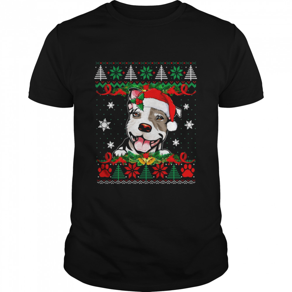 Pitbull Christmas Santa Ugly Dog Xmas Pajama Shirt