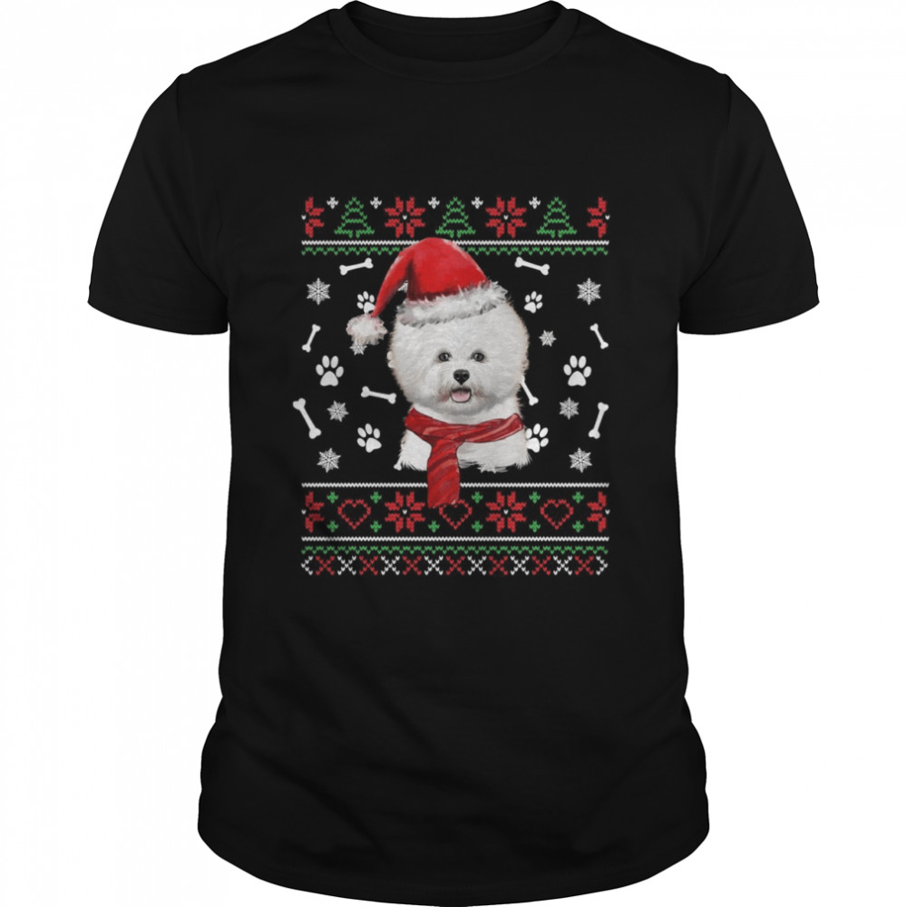 Ugly Christmas Bichon Frisé Dog Santa Hat Pajama Shirt