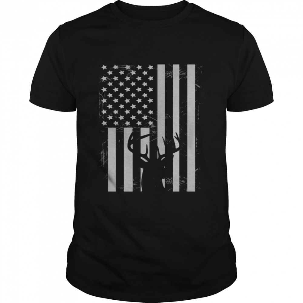 American Whitetail Buck Deer Hunting USA Flag Shirt