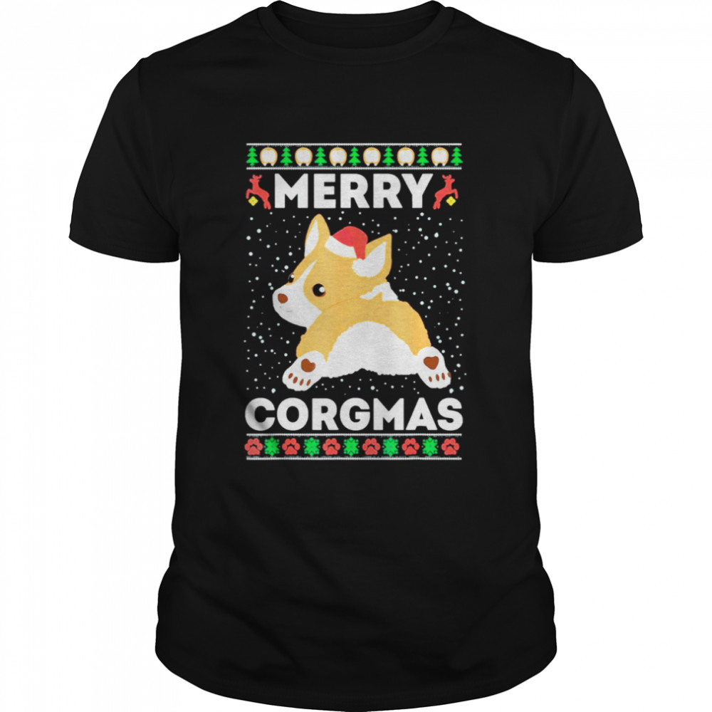 corgi Ugly Christmas Sweater Style Merry Corgmas Santa Corgi Tee Shirt