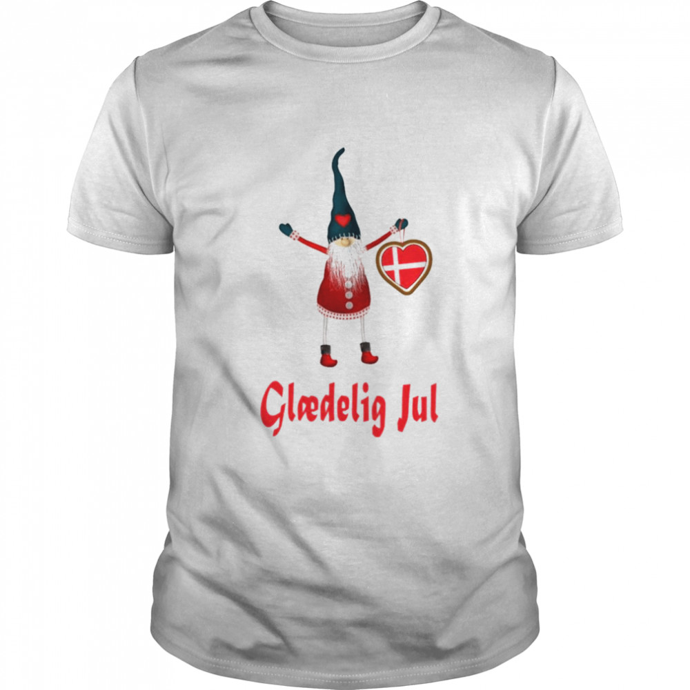 Danish Nisse with heart glaedelig jul shirt