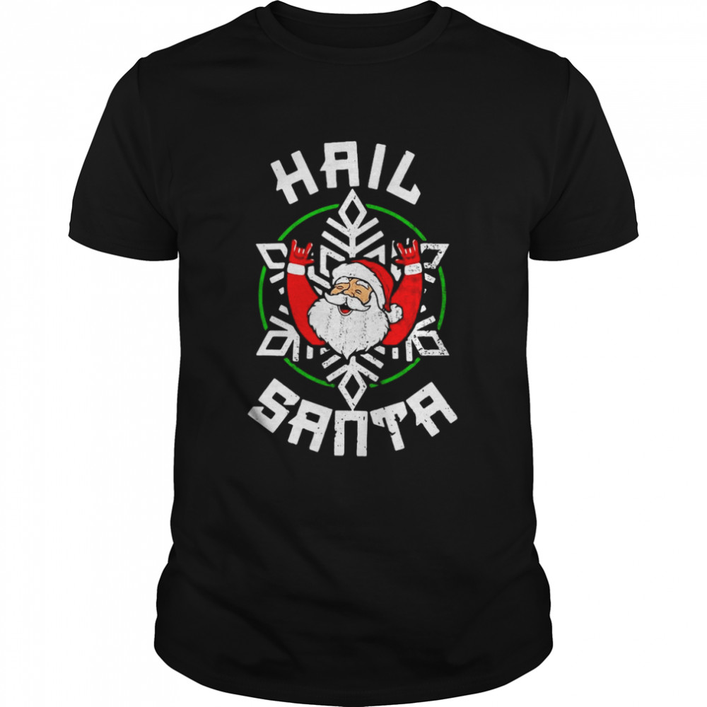 Hail Santa Christmas Sleigher Rock Roll Heavy Metal T-shirt