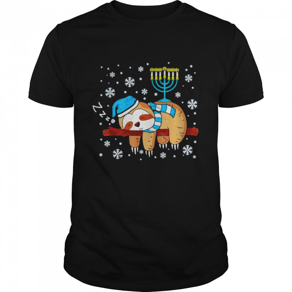 Sleeping Sloth Menorah Hanukkah Chanukah Animal Jewish shirt