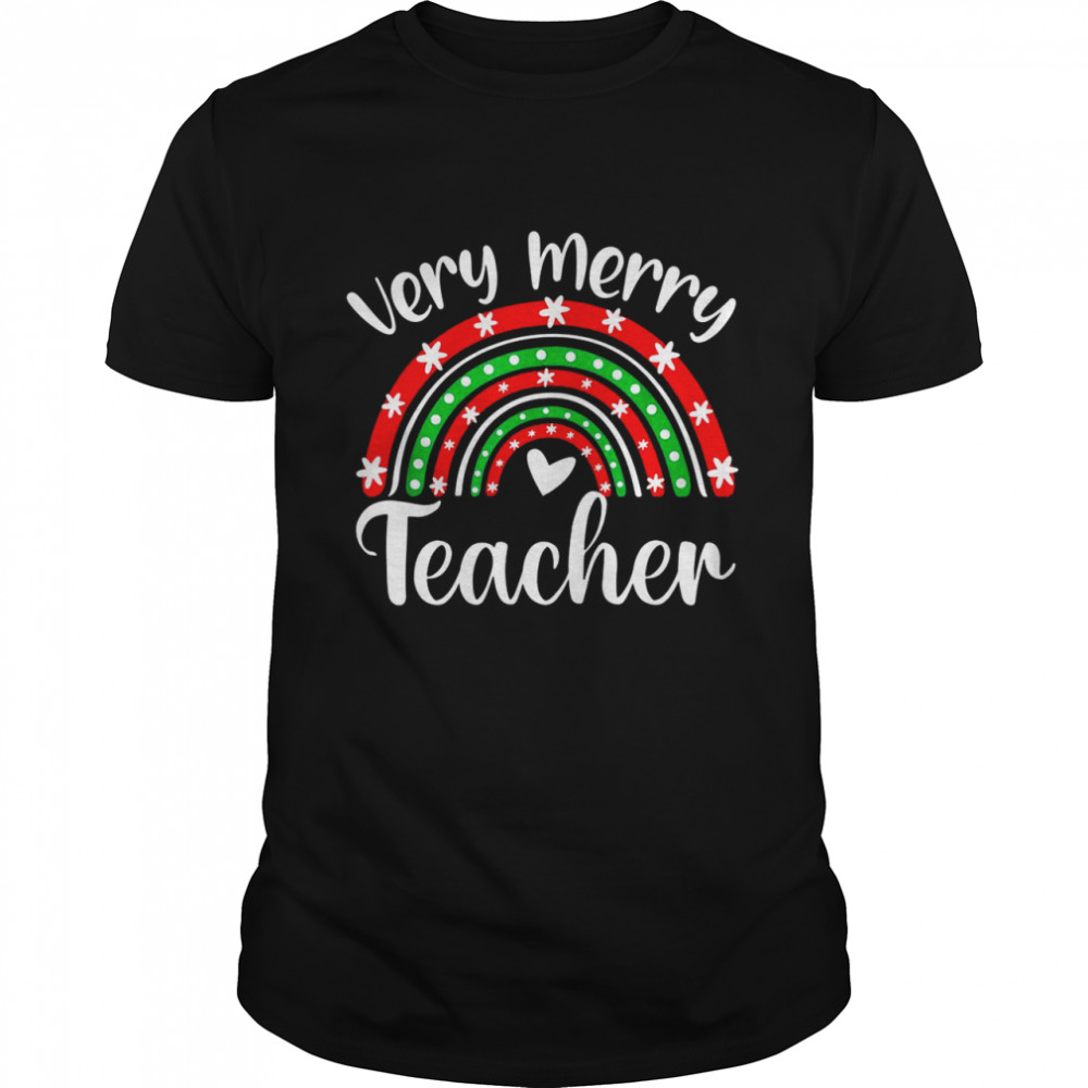 Verry Merry Teacher Christmas Rainbow Merry Christmas Shirt