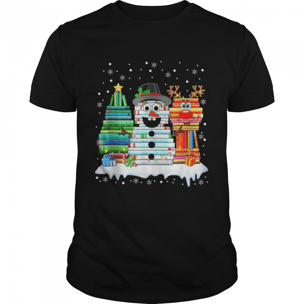 Reading Book Christmas Tree Snowman Christmas Books Shirt