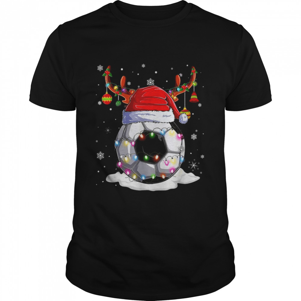 Soccer Ball Santa Hat Reindeer Christmas Lights Shirt