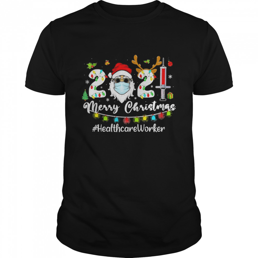 Santa Claus Face Mask 2021 Merry Christmas Healthcare Worker Sweater Shirt