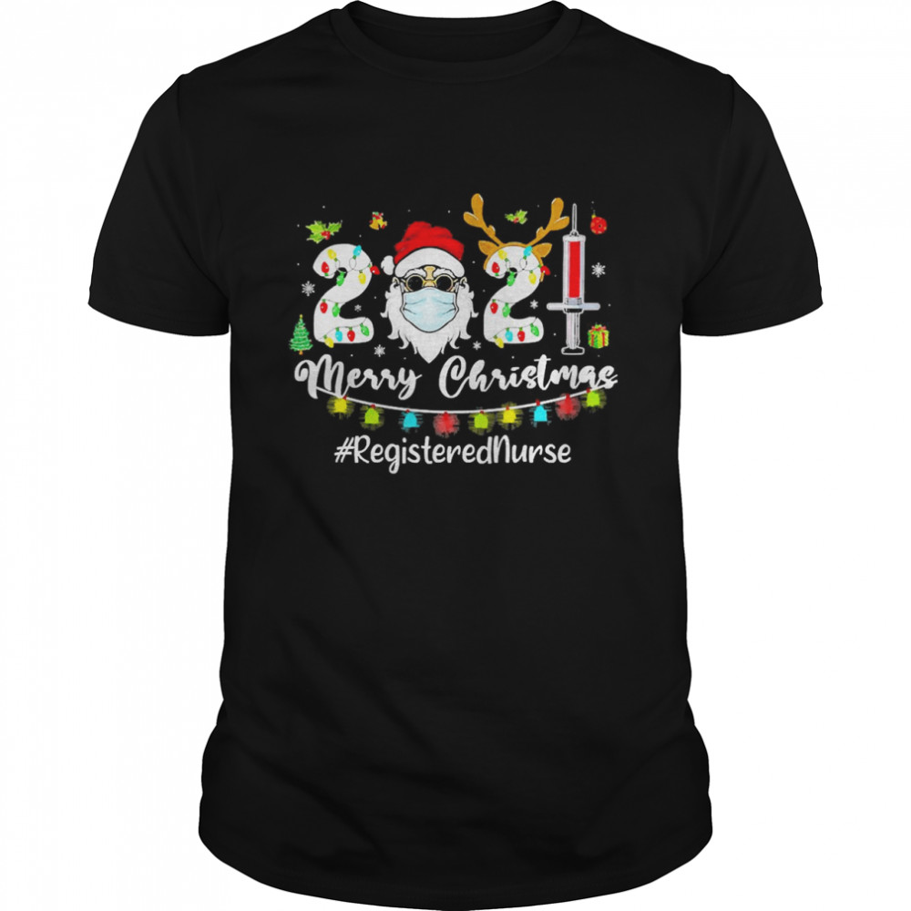 Santa Claus Face Mask 2021 Merry Christmas Registered Nurse Sweater Shirt