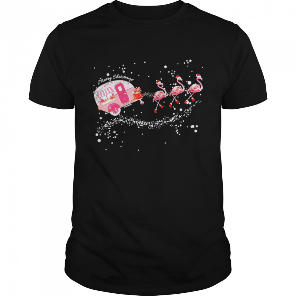 Santa Flamingos Reindeers Merry Christmas shirt