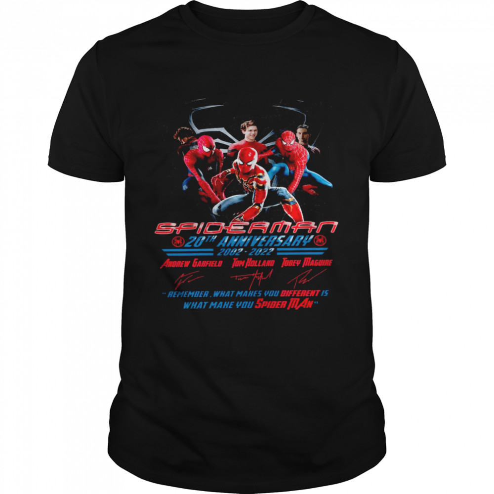 Spiderman 20th anniversary 2002 2022 remember what makes you different shirt