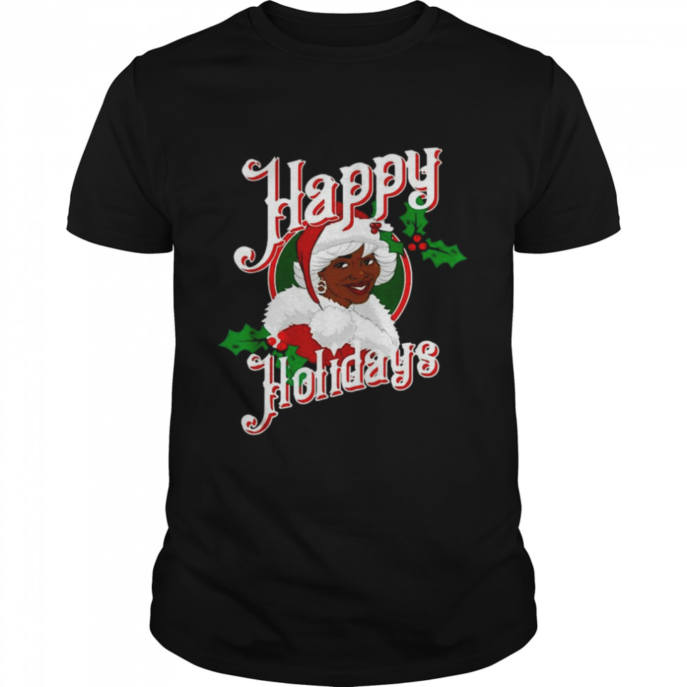 Black Happy Holidays African American Santa Mrs Claus Shirt