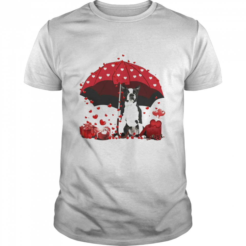 Loving Red Umbrella Black Boston Terrier Christmas Sweater Shirt