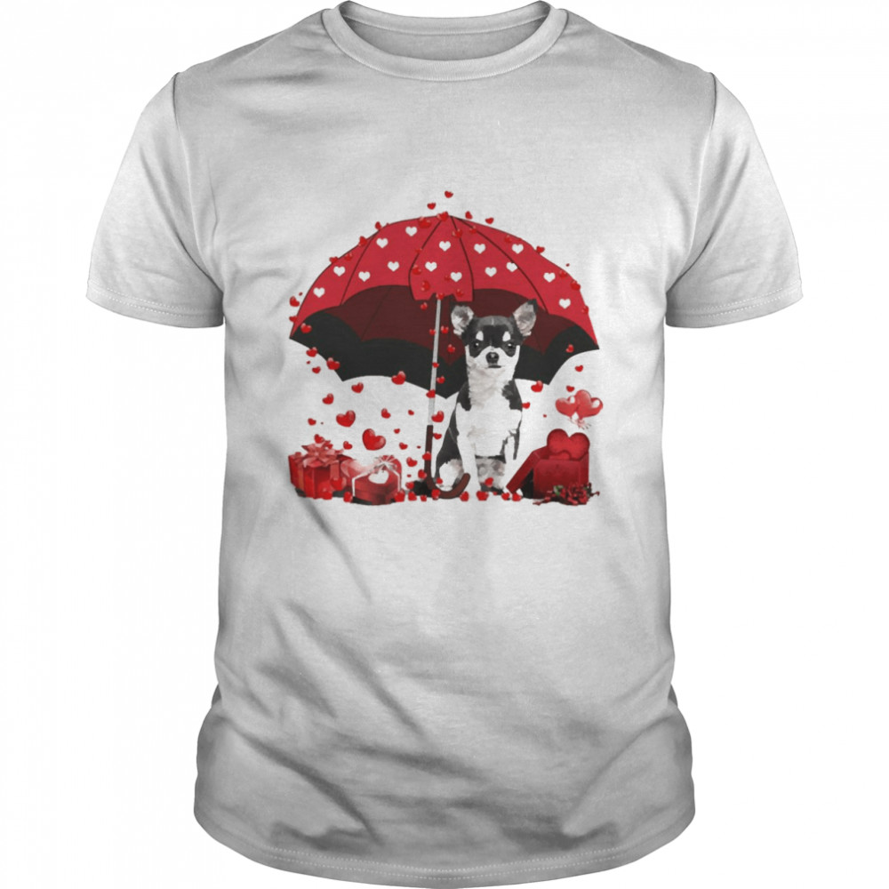 Loving Red Umbrella Black Chihuahua Christmas Sweater Shirt