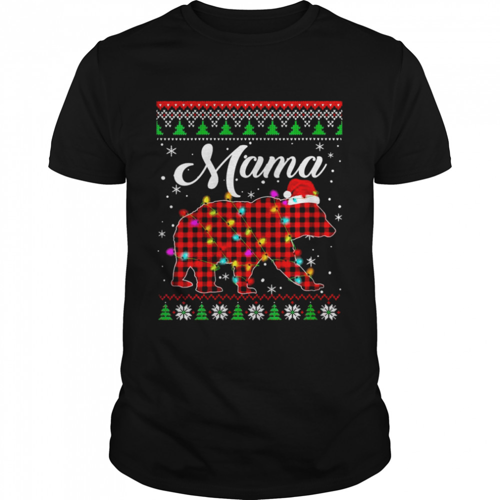 Red Plaid Mama Bear Santa Xmas Ugly Christmas Shirt