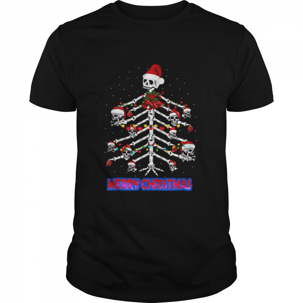 Sugar Skull xray Christmas light Tree with Santa Hat Shirt