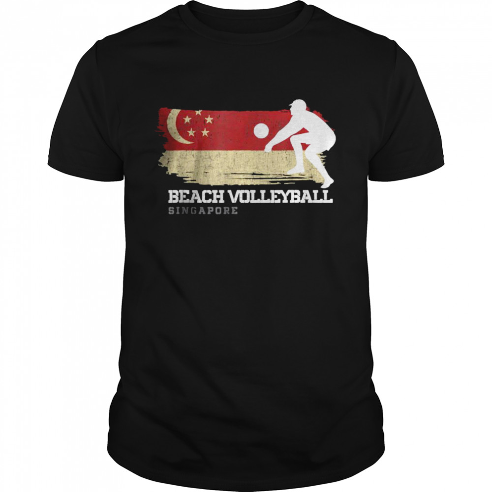 Beach Volleyball Singapore Flag Love Volleyball Player T-Shirt
