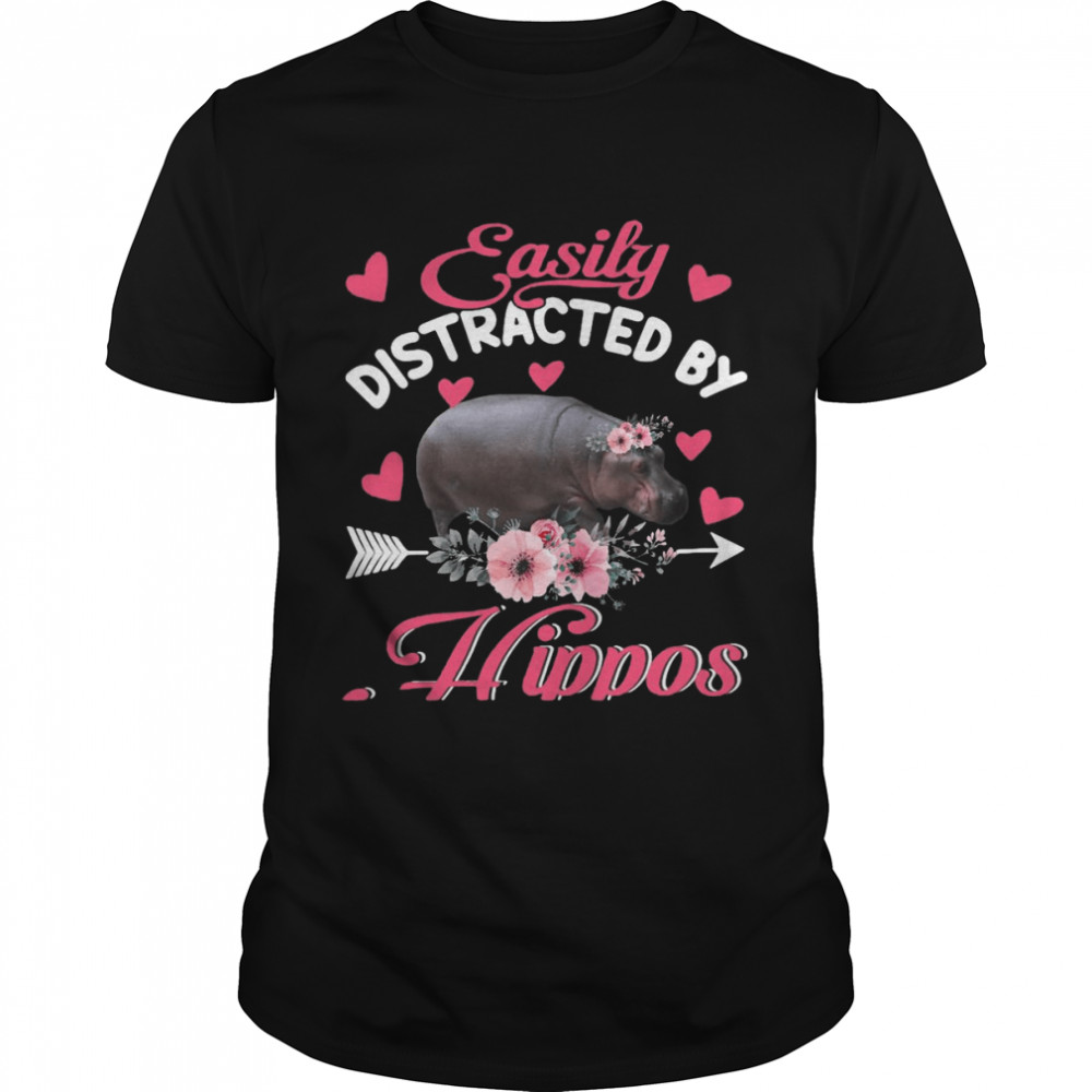 Easily Distracted By Hippos Cute Floral Flower Hippo Shirt