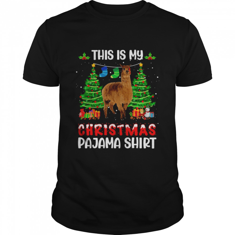 Alpaca Christmas Lights Xmas Santa Hat Animals Shirt