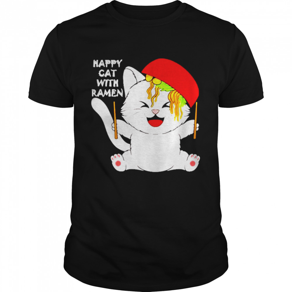 Happy cat with ramen shirt