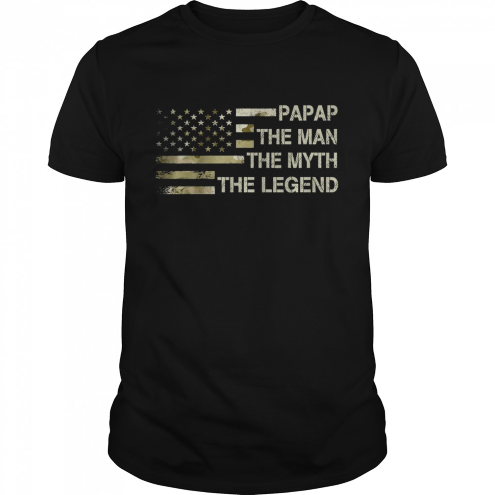 Mens Papap The Man The Myth The Legend Camouflage USA Flag T-Shirt