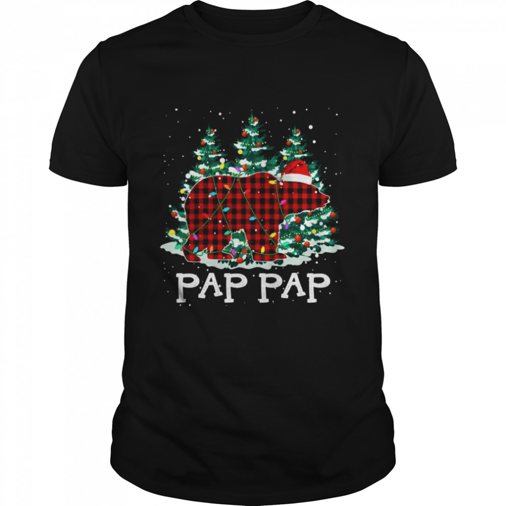 Pap Pap Bear Christmas Tree Pajama Red Plaid Buffalo Family Shirt