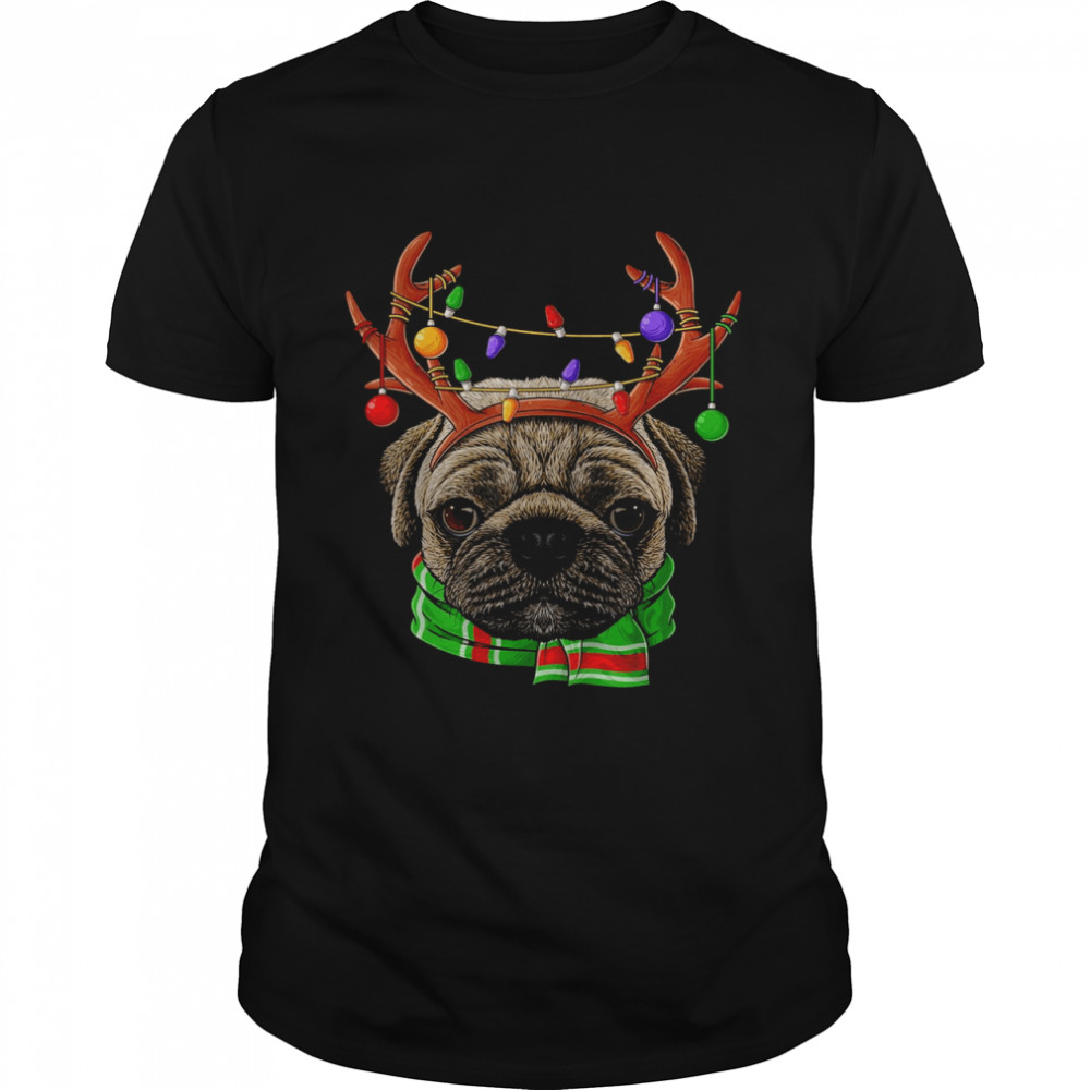 Pug Reindeer Antlers Cute Christmas Dog Xmas Shirt