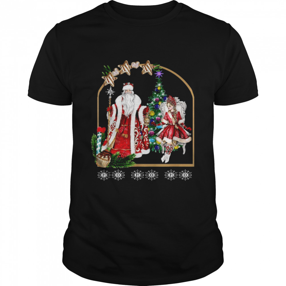 Santa Claus HO HO HO With Snow Helper Christmas Design Art Shirt