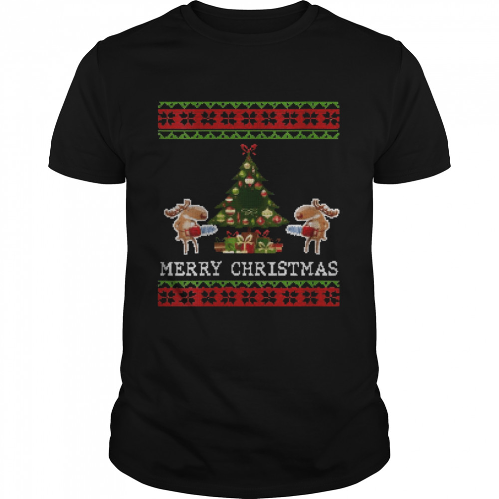 Ugly Christmas Reindeer Present Tree Lights Shirt