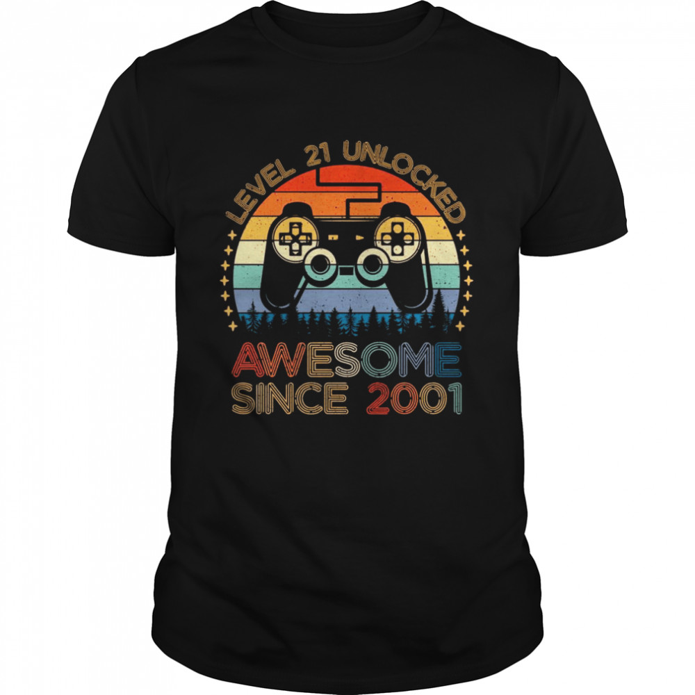 Vintage Level 21 Unlocked Awesome Since 2001 21th Birthday Shirt