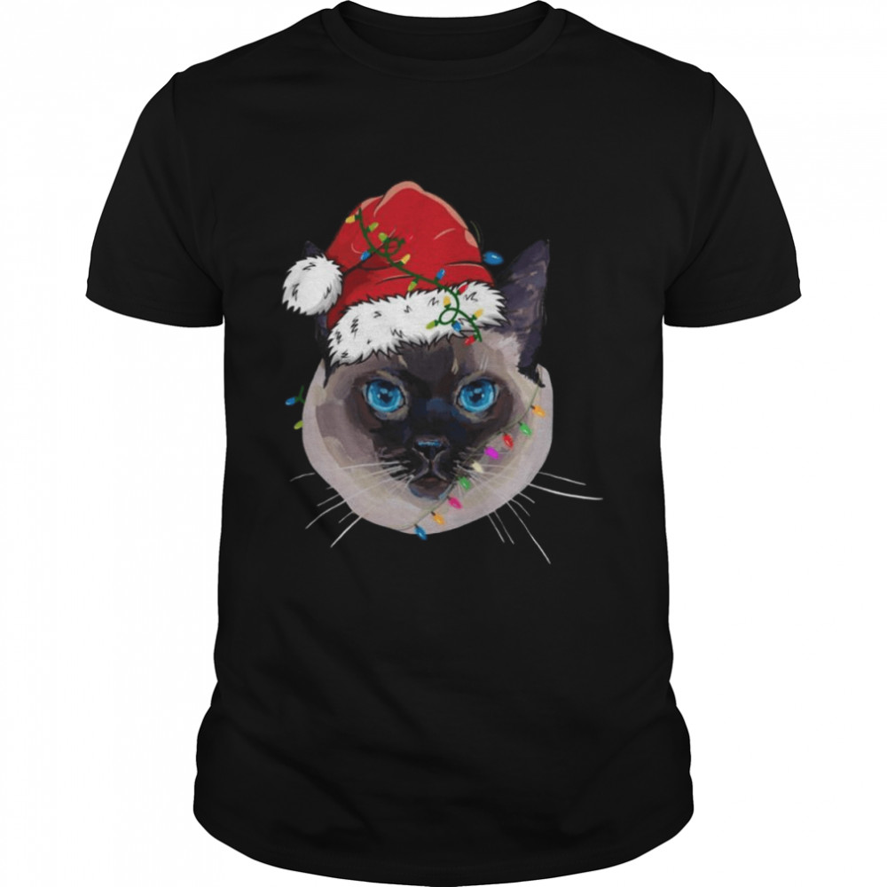 Xmas Siamese Cat Christmas Lights Kitten Face Shirt