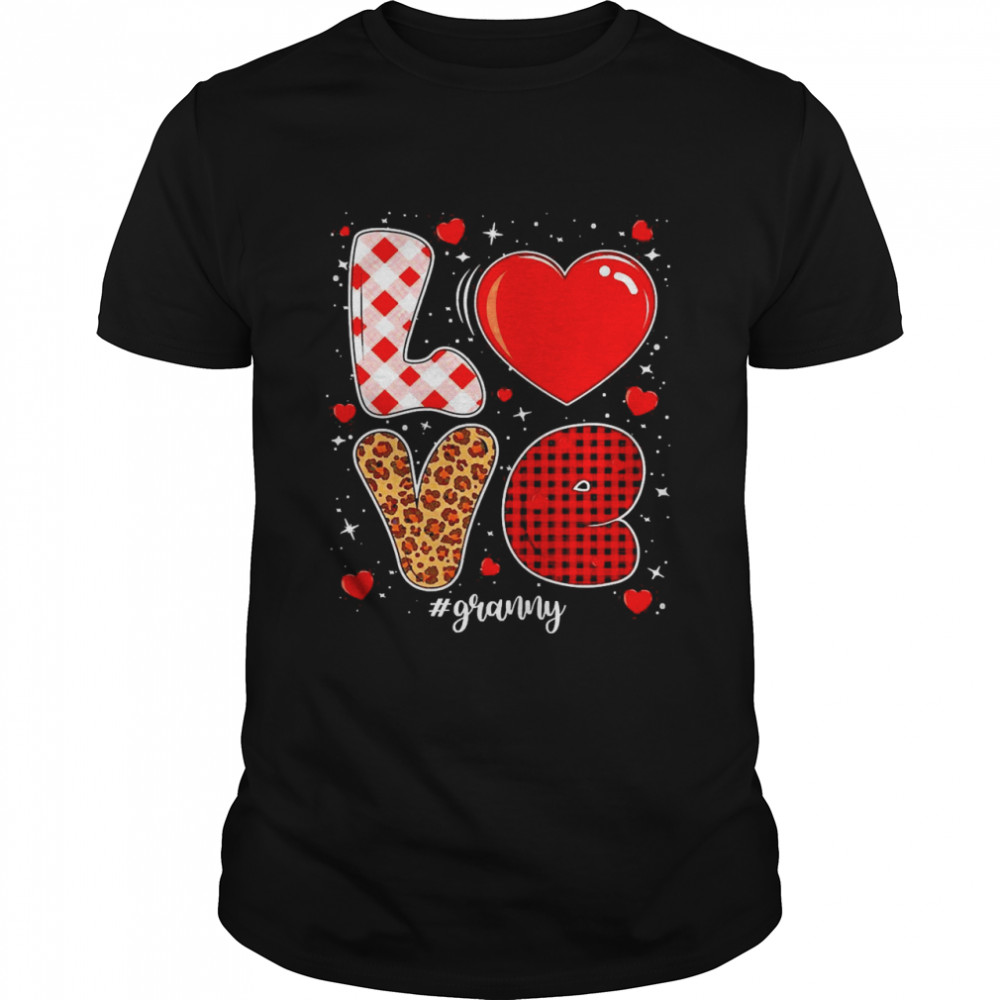 Love Granny Buffalo Plaid Leopard Valentine Mothers Day Shirt